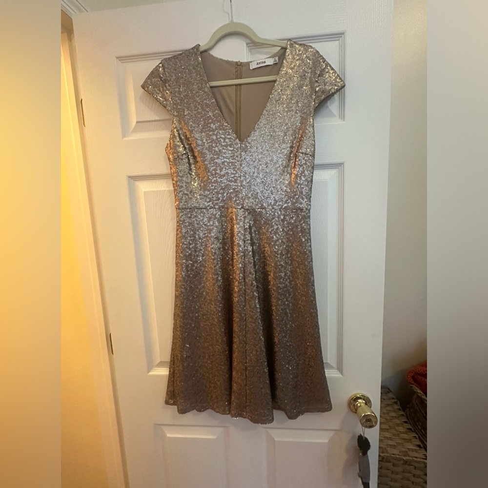 Light gold sequined party dress, size small